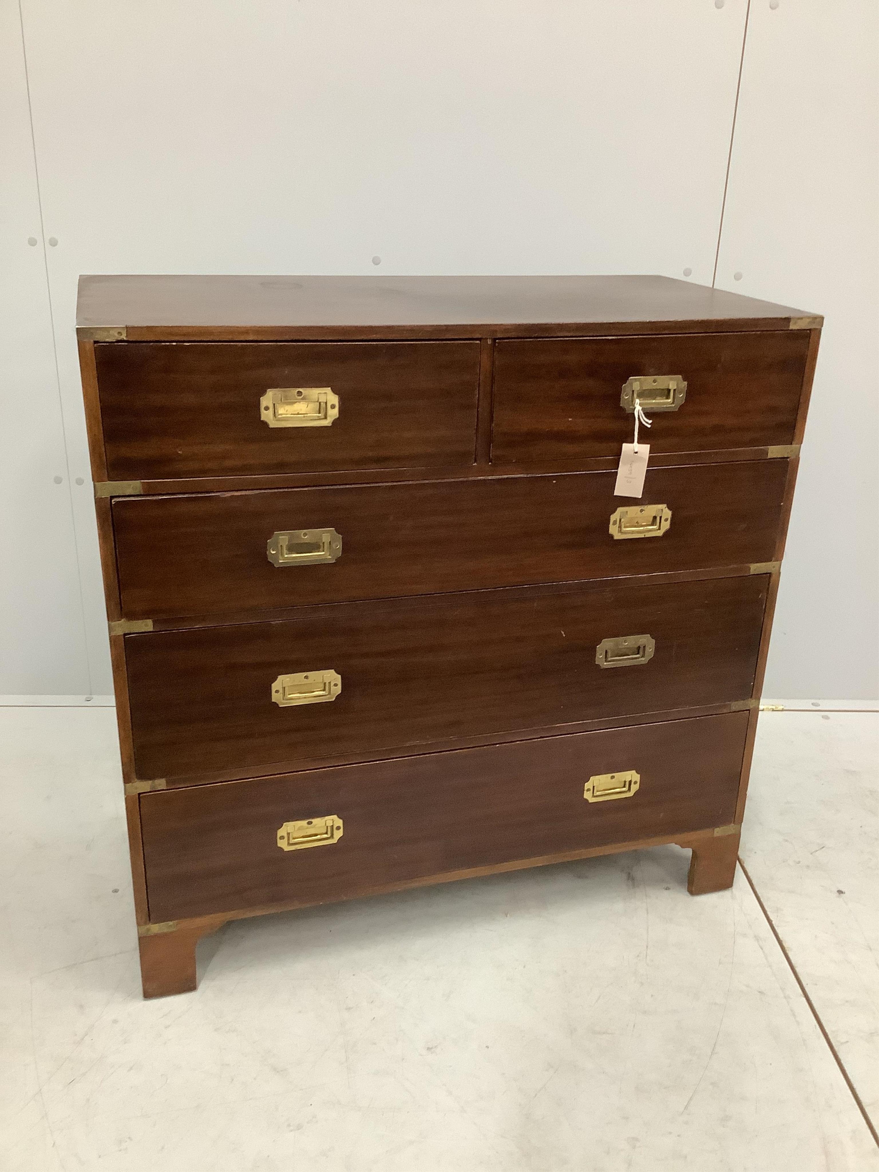 A military style brass mounted mahogany chest, width 91cm, depth 45cm, height 91cm